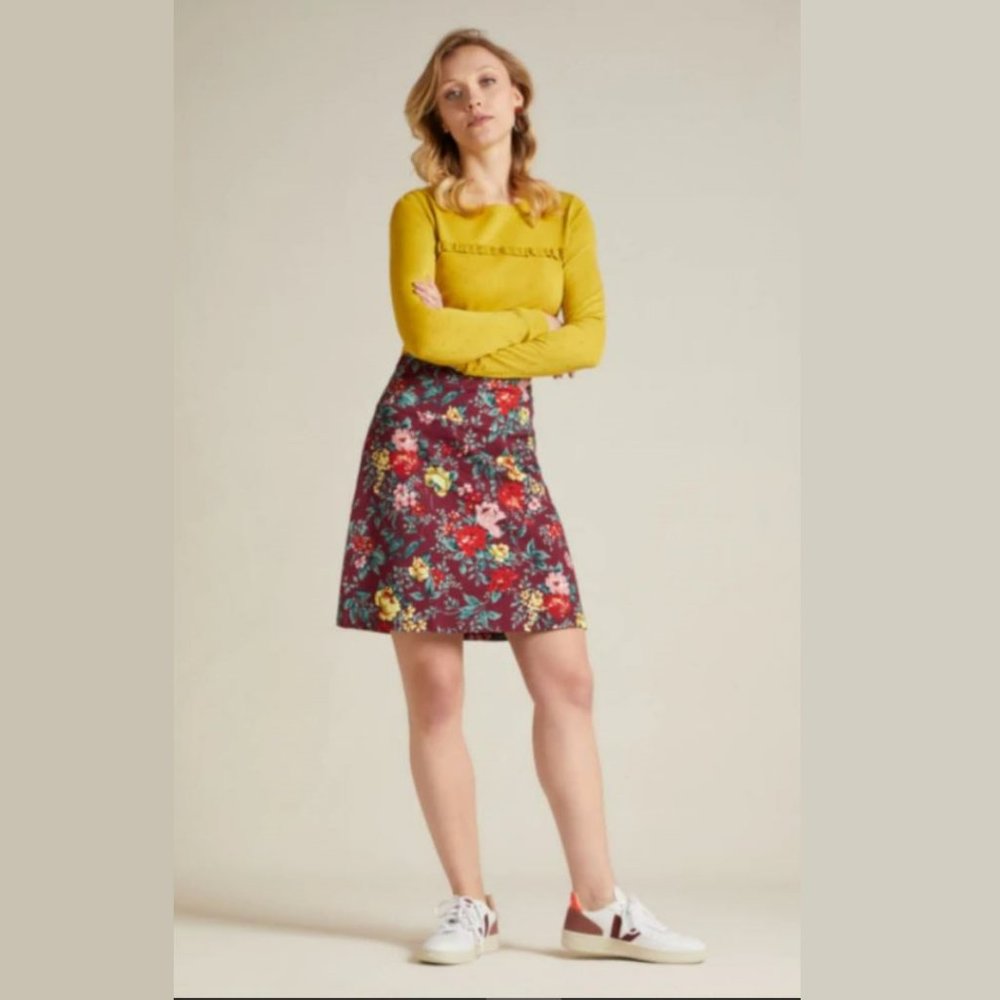 NWT KING LOUIE Floral BORDER SKIRT PRADO BEET RED ORGANIC COTTON SZ Medium